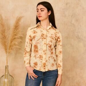 Vintage 1970s Lady Arrow Disco Dagger Point Retro Button Down Shirt S